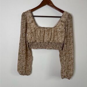 Japna Floral Smocked Crop Top Boho Puff Sleeve Cottagecore M